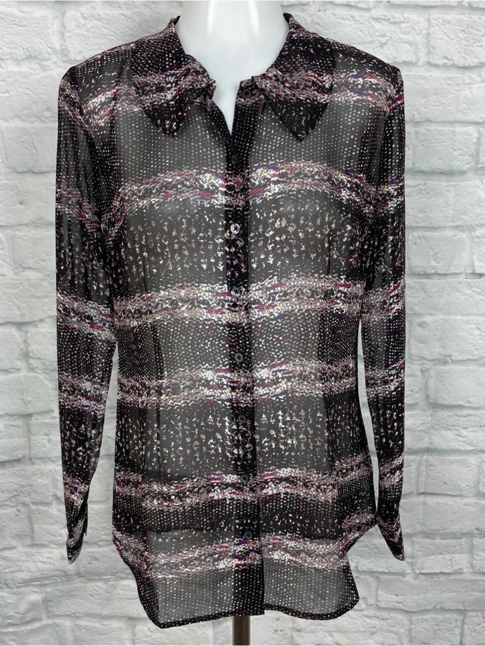 CAbi Paris Confetti Long Sleeve Blouse, XS